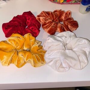 Velvet scrunchies- Red, Dark orange, orange, and white.